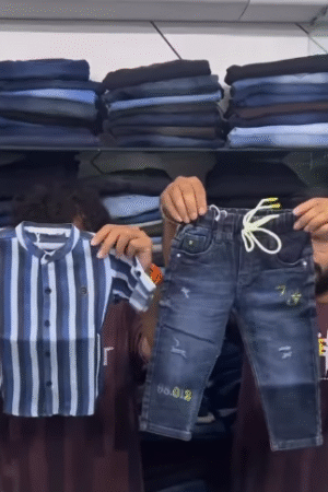 Trendy Kids’ Striped Shirt & Denim Jeans Outfit Set