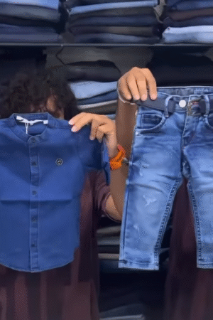 Navy Blue Shirt & Light Wash Denim Jeans Kids’ Outfit Set