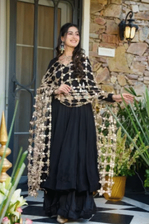 Classic Black Embellished Kurta Set with Statement Dupatta