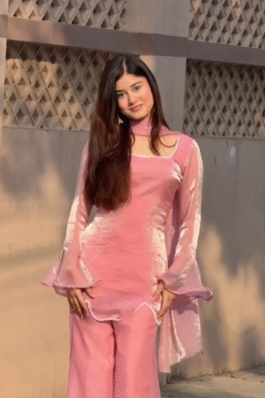 Elegant Blush Pink Velvet Kurti Set for Women