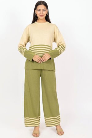 Women’s Olive Green & Beige Knit Co-Ord Set