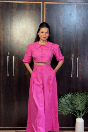 Women’s Pink Co-Ord Set with Cropped Top