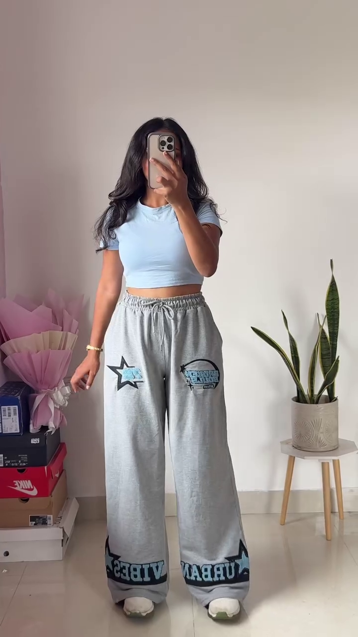 Women’s Grey Wide-Leg Jogger Pants