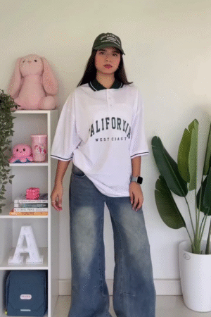 Oversized White California Polo T-Shirt for Women