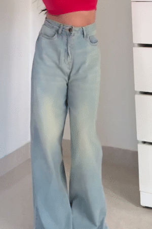 Women’s High-Waist Light Blue Wide-Leg Jeans