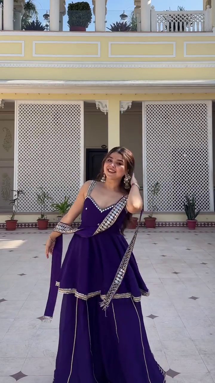 Royal Purple Sharara Set with Mirror Work Dupatta – Designer Festive & Wedding Party Wear Ethnic Outfit