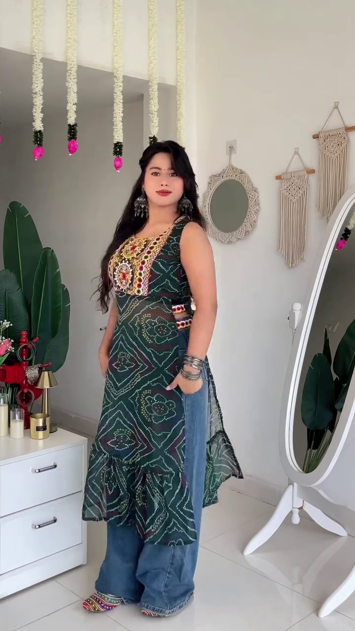 Red Embroidered Sleeveless Kurta with Sheer Panel – Women’s Indo-Western Ethnic Top - Image 4