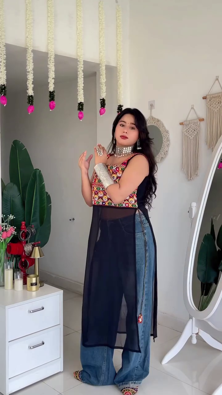 Red Embroidered Sleeveless Kurta with Sheer Panel – Women’s Indo-Western Ethnic Top - Image 7