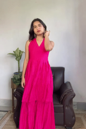 Women’s Hot Pink Tiered Maxi Dress – Sleeveless Summer Party Outfit