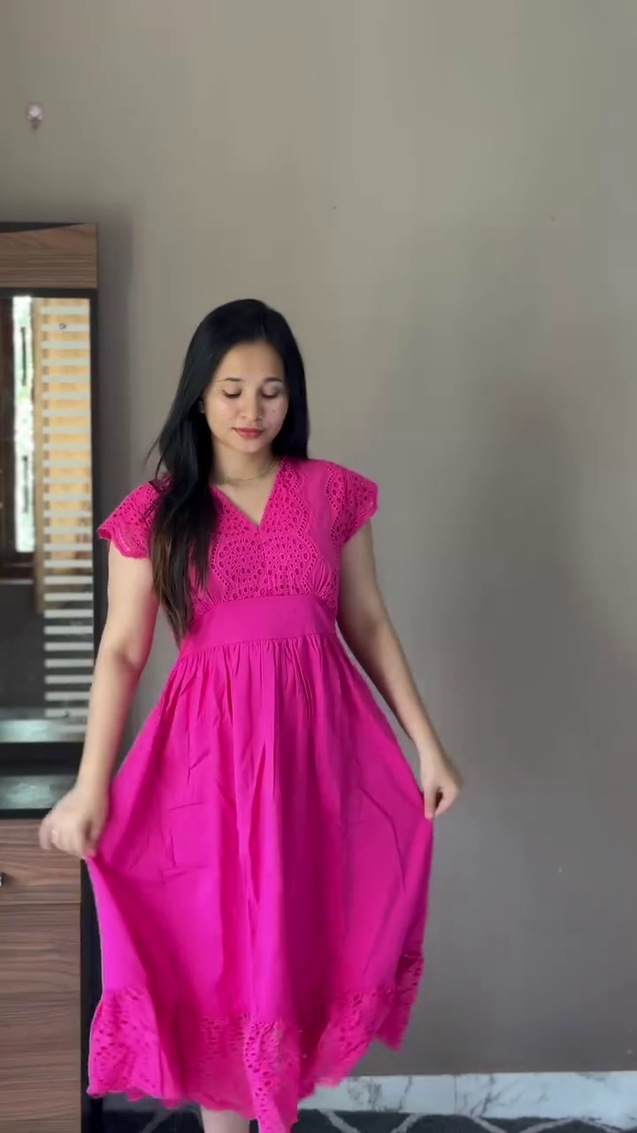 Bright Pink Summer Dress with Lace Detail – Casual Chic Women’s Outfit - Image 2