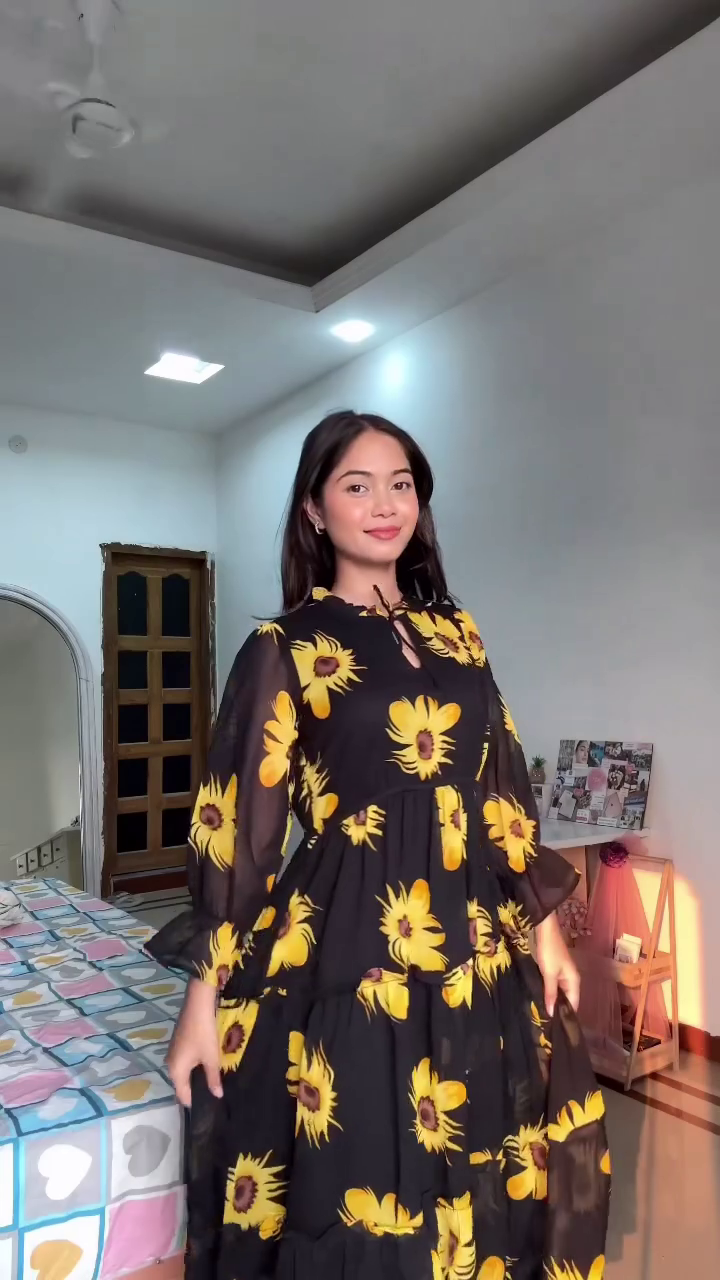 Olive Green V-Neck Gathered Waist Midi Dress with Long Sleeves - Image 2