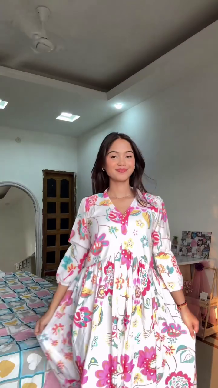 Olive Green V-Neck Gathered Waist Midi Dress with Long Sleeves - Image 5