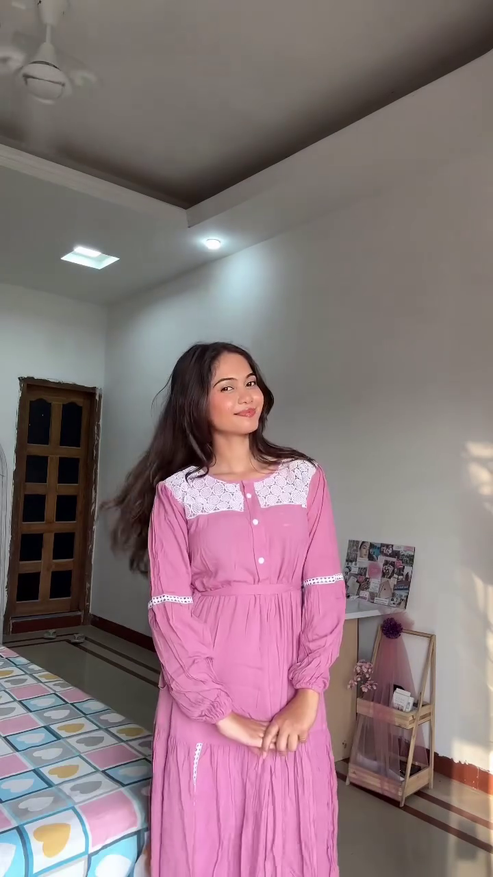 Olive Green V-Neck Gathered Waist Midi Dress with Long Sleeves - Image 9