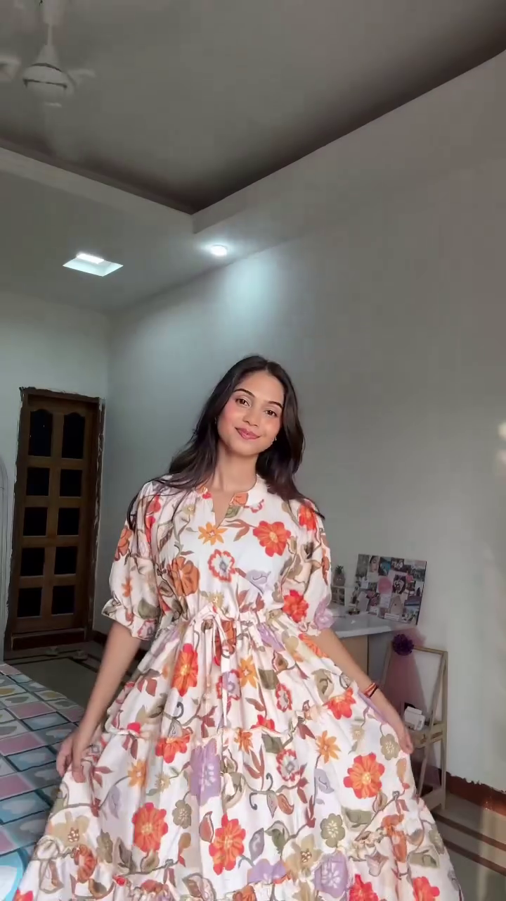 Olive Green V-Neck Gathered Waist Midi Dress with Long Sleeves - Image 6