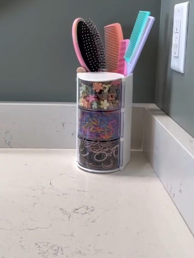 Rotating Hair Accessories Organizer | 3-Layer Hair Tie & Clip Storage Holder