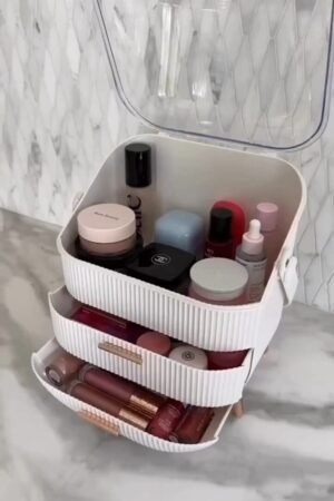 Clear Stackable Makeup Organizer with Adjustable Compartments